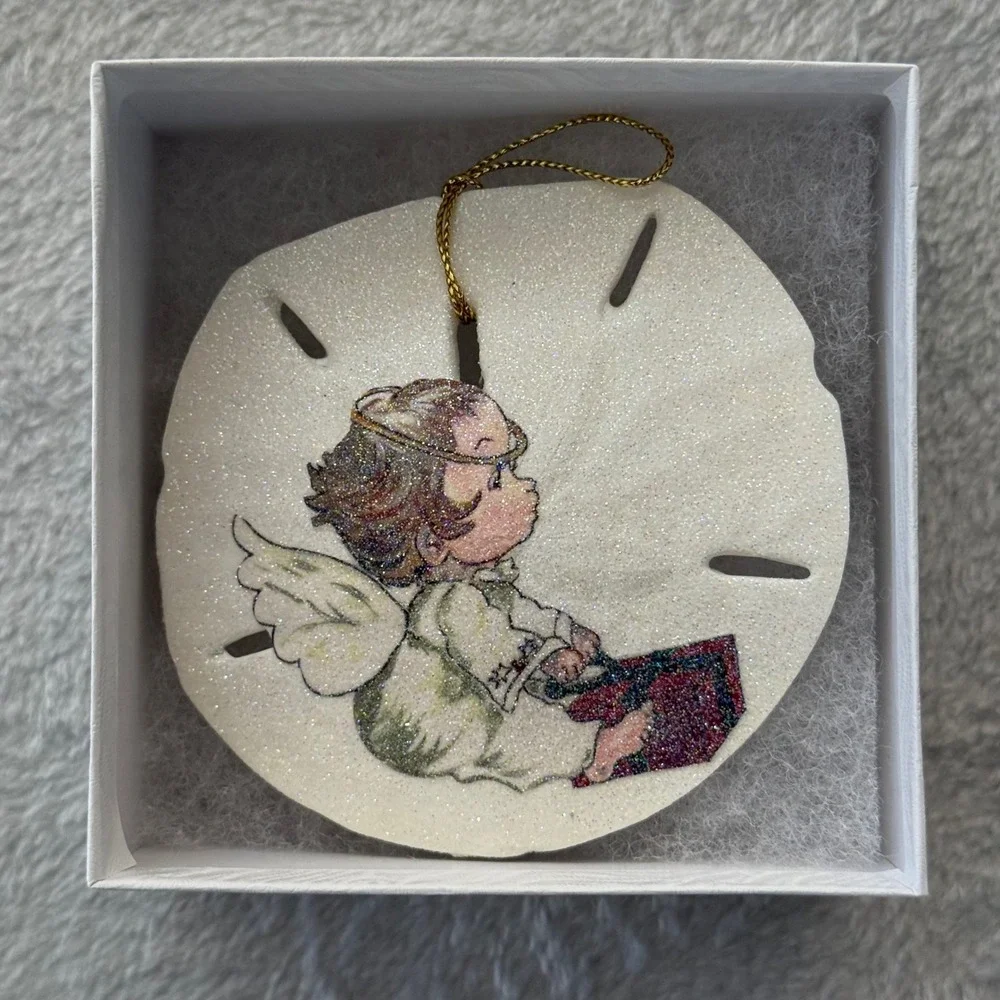 Sand Dollar Ornament Angel Glitter Design Handmade Seashell Holiday‎ Decor